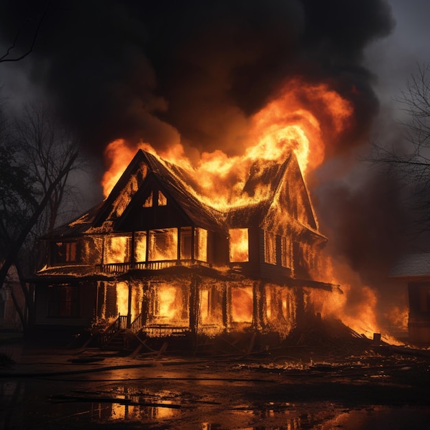 Blazing residence flames devouring an aged house in a conflagration For Social Media Post Size