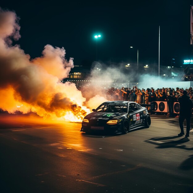 Foto blazing victory formula drift car domina la competizione burnout i pneumatici posteriori si accendono in spectacular f