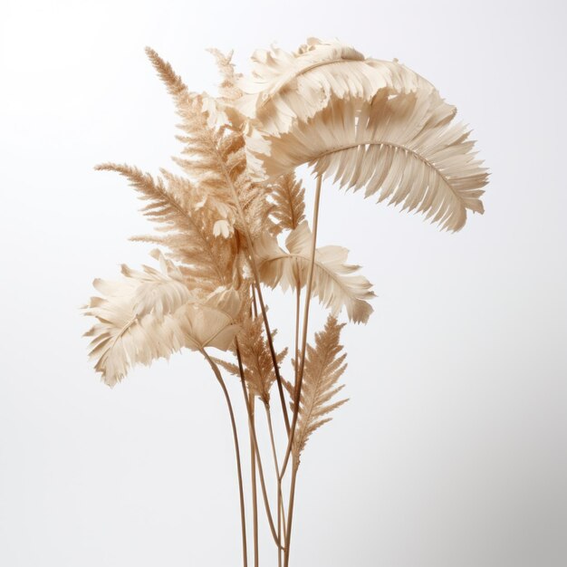 Bleached ferns dried flower isolated on white background Generative AI