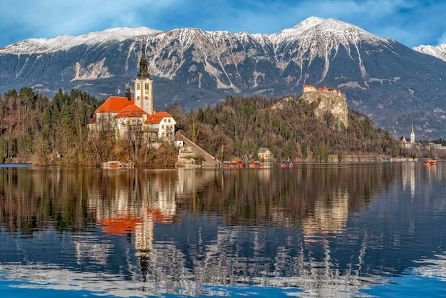 Bled castle view panorama in winter