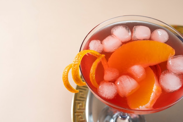 Photo blend of cocktails in glasses with orange peel