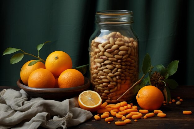 색과 질감의 혼합: 활기찬 콩은 테이블 AR32에 있는 건조한 오렌지를 보완합니다.