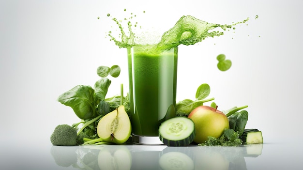 A blend of green leafy vegetables and fruits highlighting the health benefits of a green juice