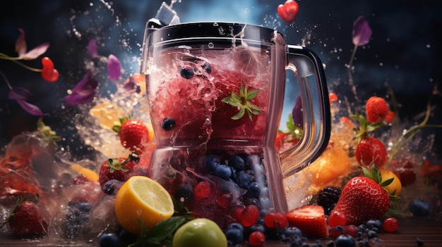 Blender Filled With Fruit and Water