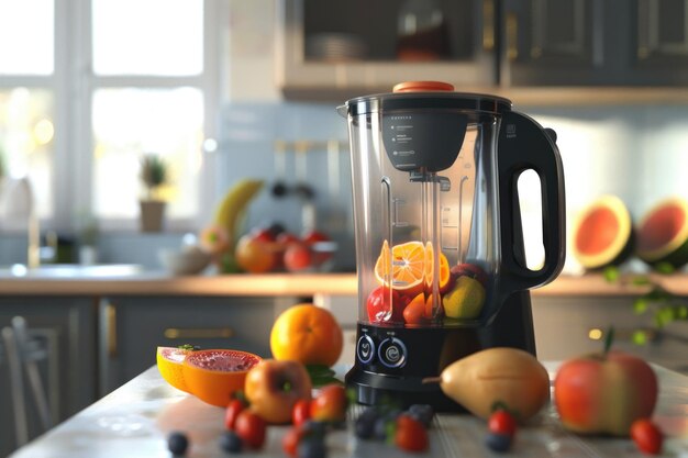 blender and fruits and kitchen space blender