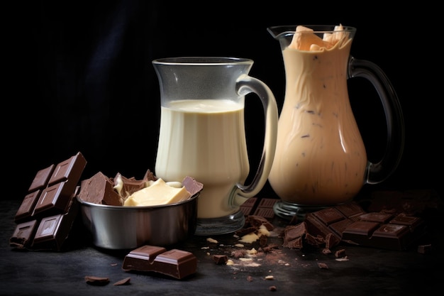 blender met melk en chocolade voor een milkshake gemaakt met generatieve ai