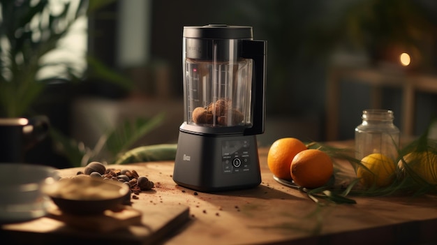 Blender Sitting on Top of Wooden Table