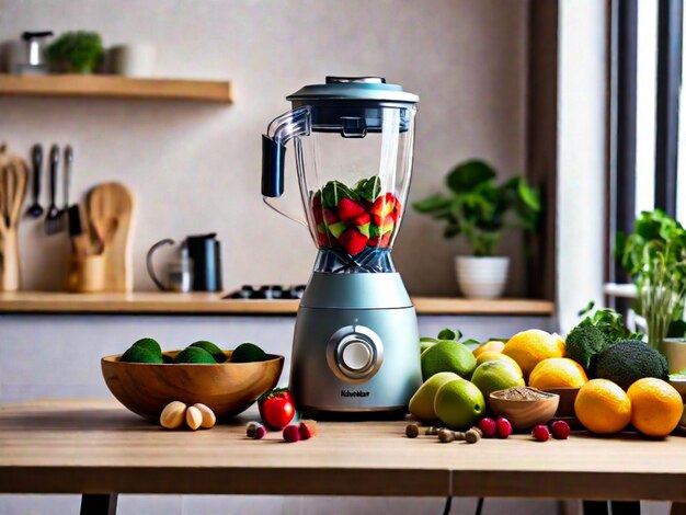 Blender and wooden table in kitchen make yourself fresh the concept of a healthy diet