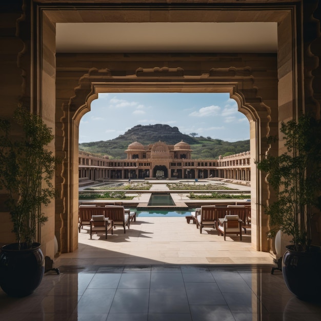 Photo blending timeless beauty with contemporary elegance the enchanting lobby of a luxurious modern hote