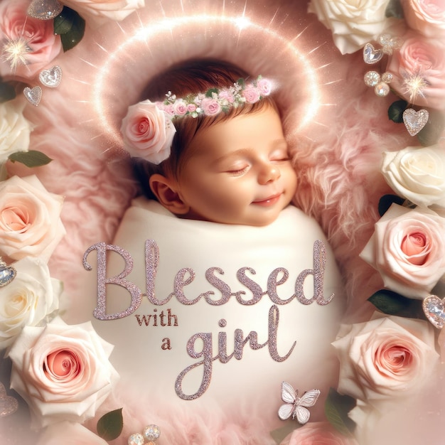 Blessed Baby Girl in Rose Petals