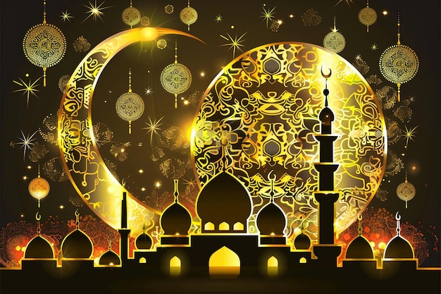 Blessed ramadan kareem golden greeting design