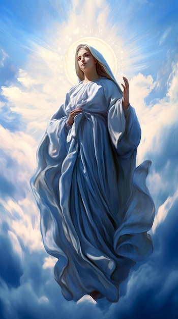 Blessed virgin mary against the blue sky AI generated