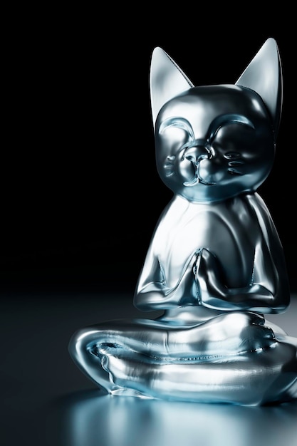 Blessing Cat Sculpture Silver Statue Premium Photo