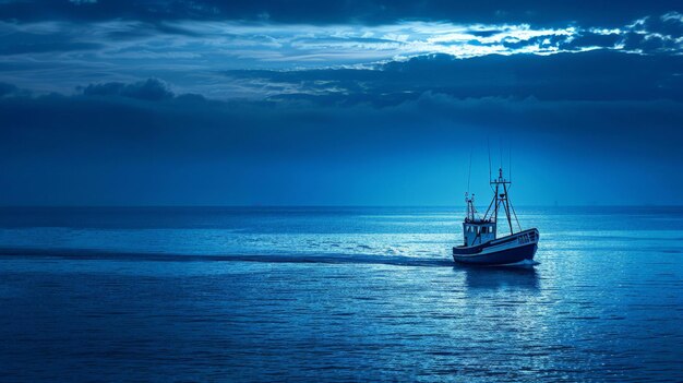 Bleu Fishing boat heading out to the ocean in the early morning