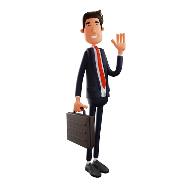 Blij gezicht 3D mannelijke Cartoon zwaaiende hand