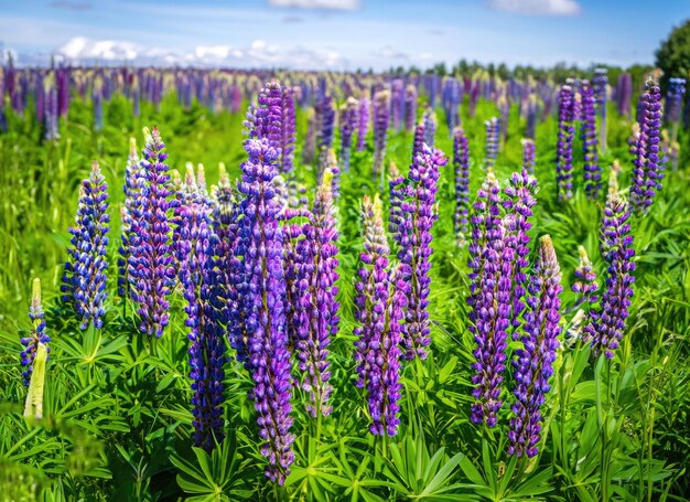 blij met lupineveldlandschap