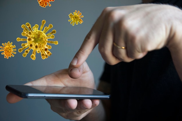 Blijf thuis coronavirus waarschuwing mobiel gebruik