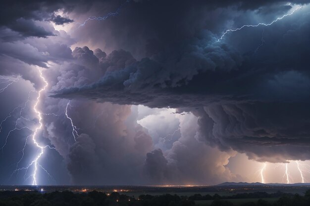 Foto bliksem met dramatische wolken van donderstorm