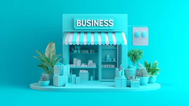 blind box design with business sign popular market style on turquoise background