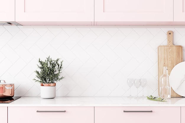 Blinde muur mockup keuken roze