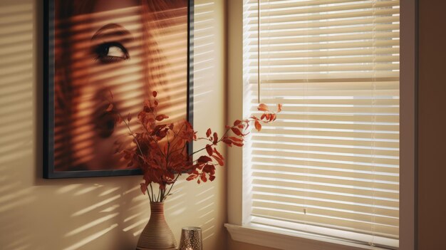 Foto blinds picture frame camera arancione scuro e beige chiaro con persiane per finestre