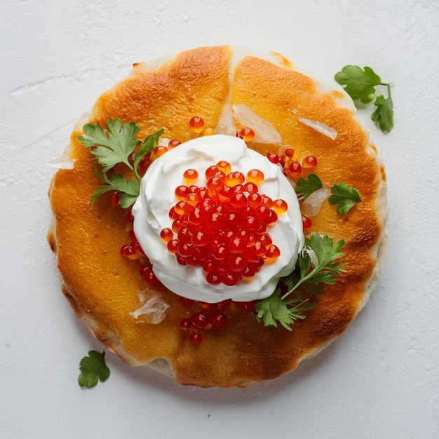 Blini with sour cream and caviar