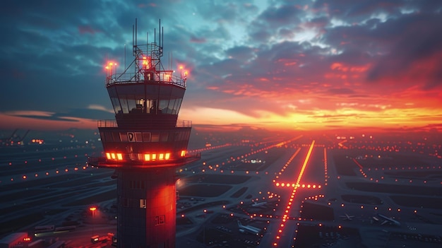 Photo blinking lights on a control tower in an industrial park photorealistic hd