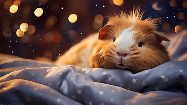 Photo blissful bed scene guinea pig smiles