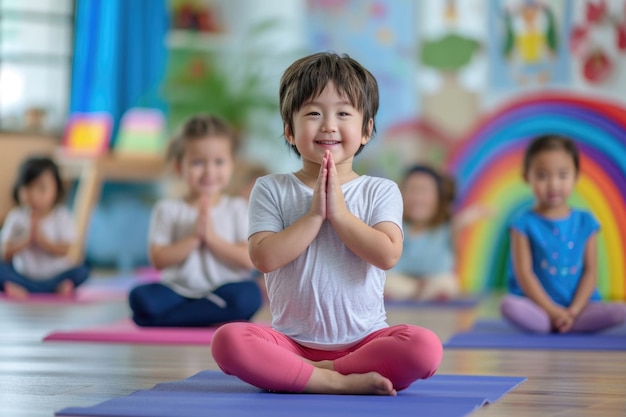 Blissful Children Engaging In Yoga At Daycare Center