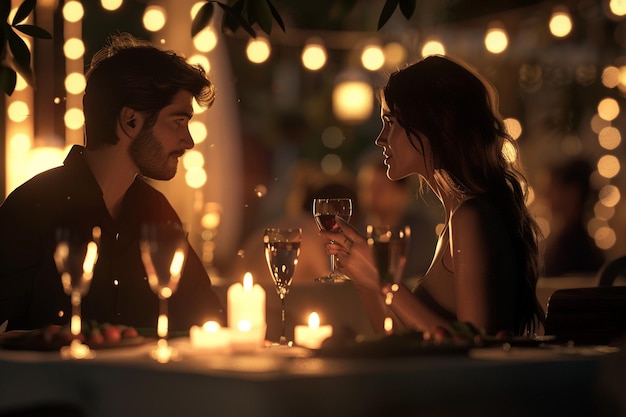 Photo blissful couple sharing a romantic candlelit dinne
