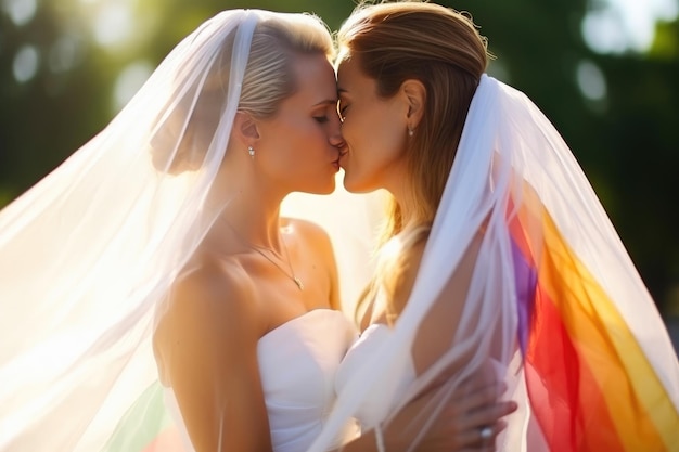 A Blissful Lesbian Wedding Embrace