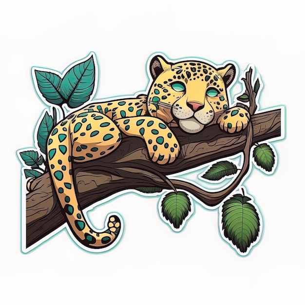 Photo blissful repose cute jaguar lazily lying on a protruding surface waine photo