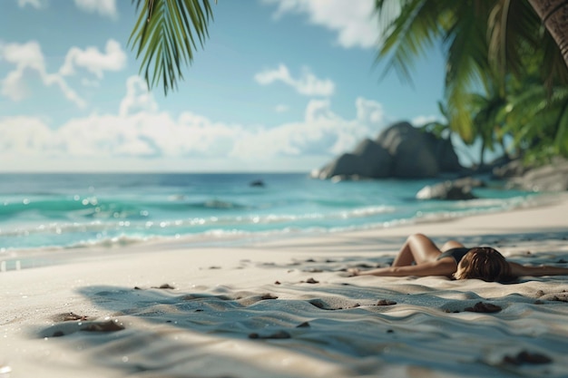 Blissful sunbathing on a sandy beach