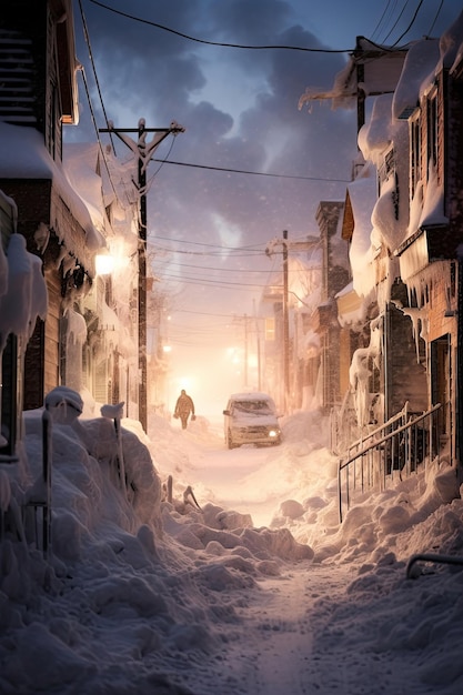 Photo blizzard blankets the town with heavy snowfall