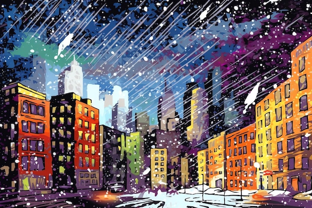 Blizzard pop art visualize a cityscape