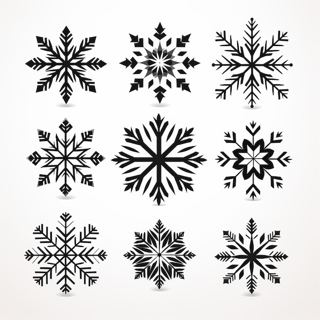 ブリザードをテーマにしたベクトルアート 対称的な黒と白の雪花