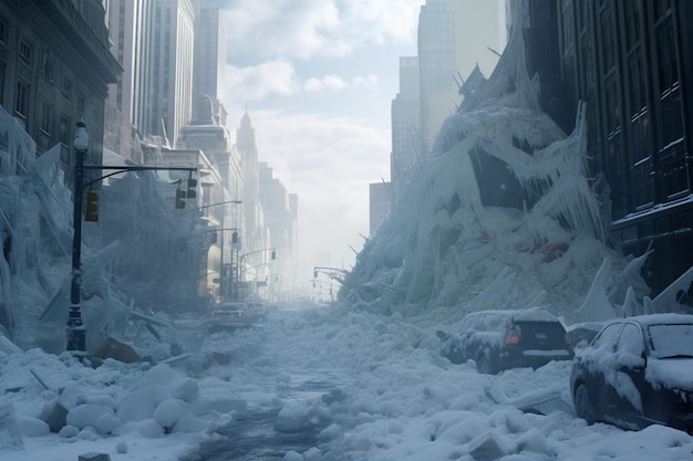 Foto tempeste di neve che coprono i paesaggi urbani