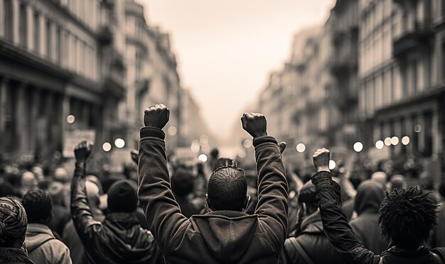 BLM raised fist for antiracism protest against racial inequality Black lives matter demonstration