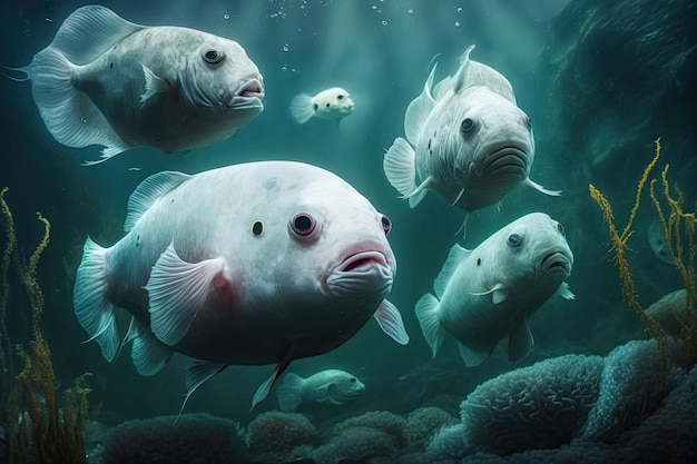 Premium AI Image  Blobfish Fish Underwater Lush Nature by Generative AI