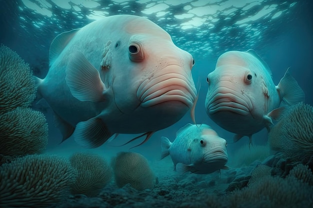 Premium AI Image  Blobfish Fish Underwater Lush Nature by Generative AI