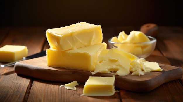 Photo block of butter on a wooden board