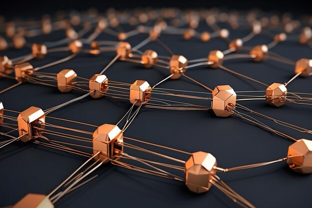 ブロックチェーンの概念 - ネットワーク接続からなるチェーン 3Dレンダリング