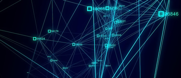 Block chain technology concept Big data visualization Artificial intelligence Blue network connection structure Abstract digital background with matrix 3d rendering