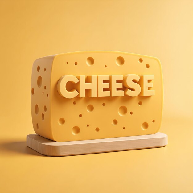 a block of cheese that says cheese on it