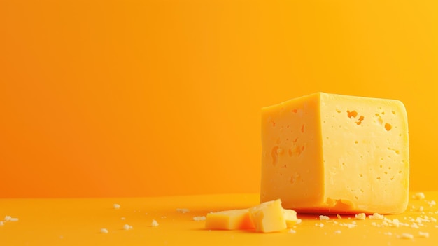 Block of cheese on a yellow background