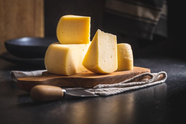 Block of hard cheese sliced cheese