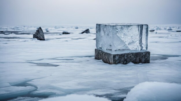 写真 凍った湖の氷の塊