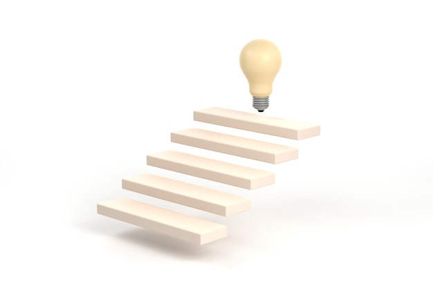 Block set up for staircase with light bulbs on the top point
business success and create idea