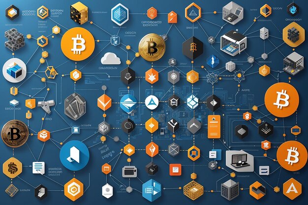 Blockchain Applications Collage A Showcase of Cryptocurrency Representation Supply Chain Management and the Versatile Technology's Diverse Uses