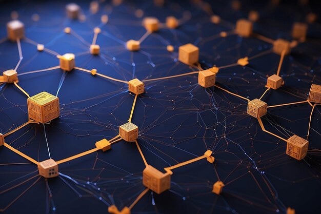 Foto blockchain-blokken met knooppunten netwerkconcept verbinding en communicatie tussen blockchain-blokken